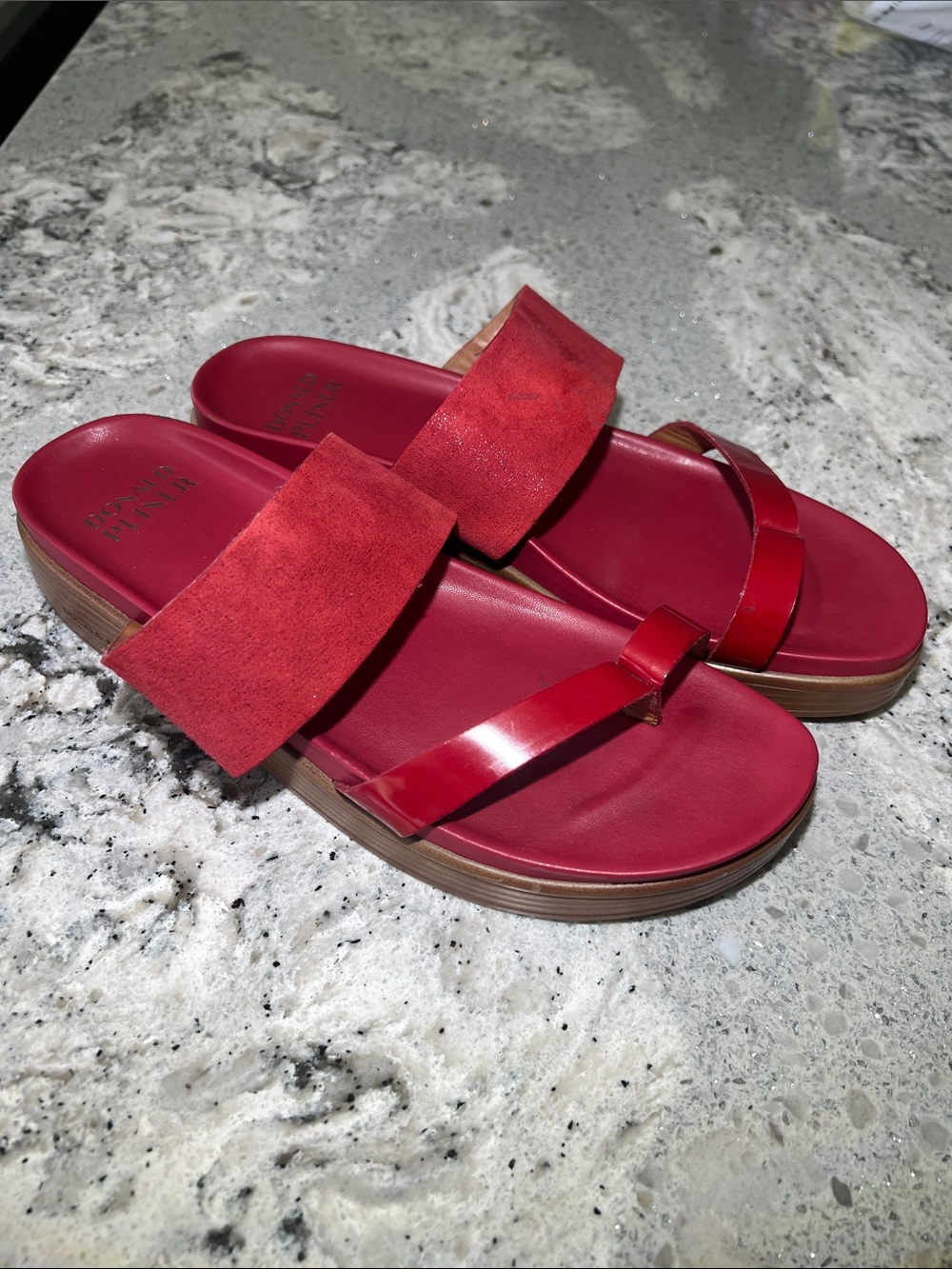 Donald Pliner Farris Red Leather Wedge Sandals Size 9 EUC